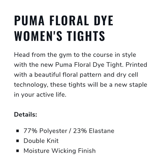 Puma Floral Dye Tights Leggings New - Picture 2 of 6